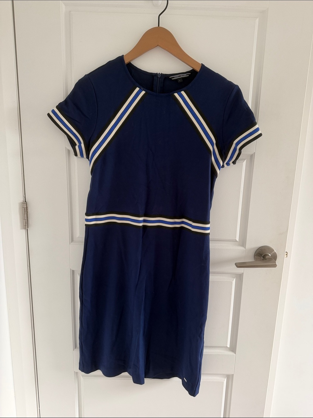 Tommy Hilfiger Navy Short-Sleeve Stripe Detail Dress L